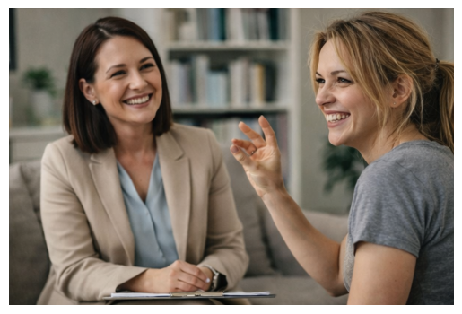 A patient and therapist sharing a genuine laugh together during a session